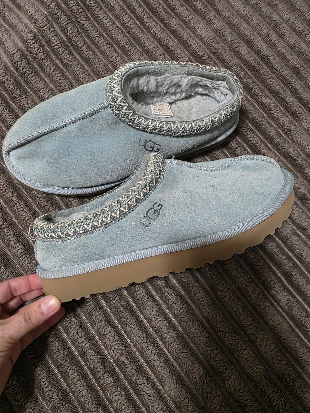 UGG Men's Light Grey Suede Slip-On Clog with Braided Trim